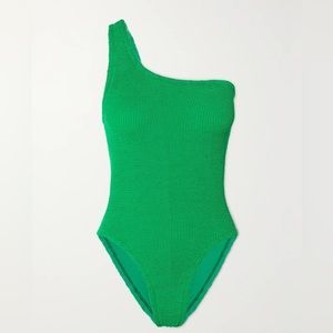 HUNZA G + NET SUSTAIN Nancy one-shoulder seersucker swimsuit